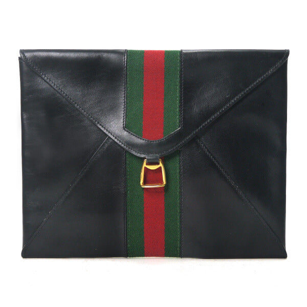 OLD Gucci レターカット総革シェリークラッチ＆ポーチ（黒）