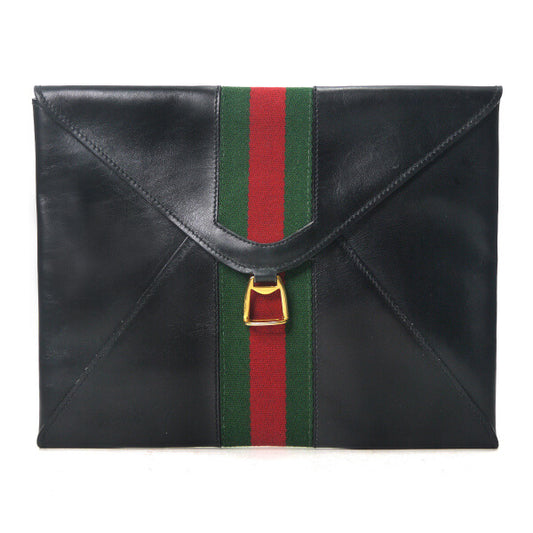 OLD Gucci レターカット総革シェリークラッチ＆ポーチ（黒）