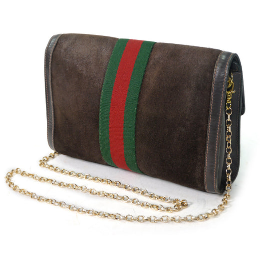 OLD Gucci Parfums  チェーン付スエードクラッチバッグ（茶）