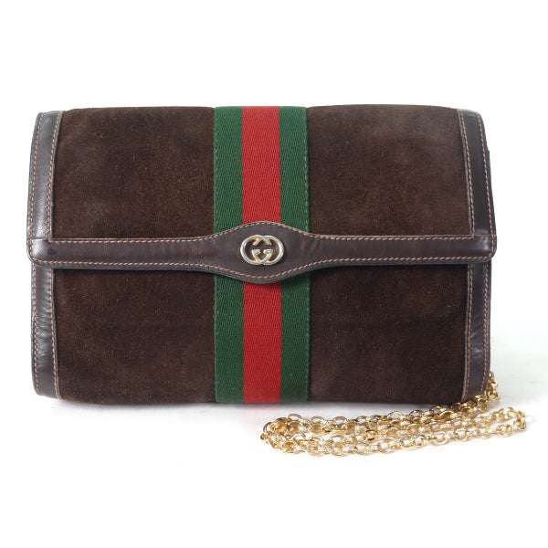OLD Gucci Parfums  チェーン付スエードクラッチバッグ（茶）