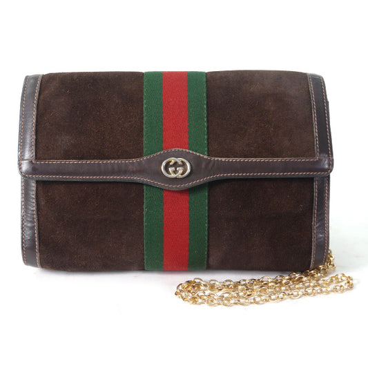 OLD Gucci Parfums  チェーン付スエードクラッチバッグ（茶）