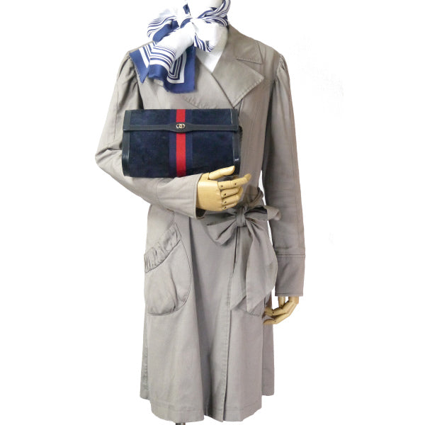 OLD Gucci Parfums スエード シェリークラッチバッグ（濃紺