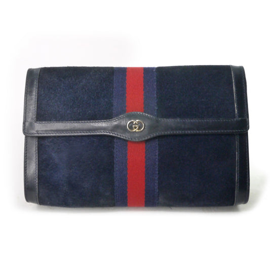 OLD Gucci Parfums  スエード シェリークラッチバッグ（濃紺）