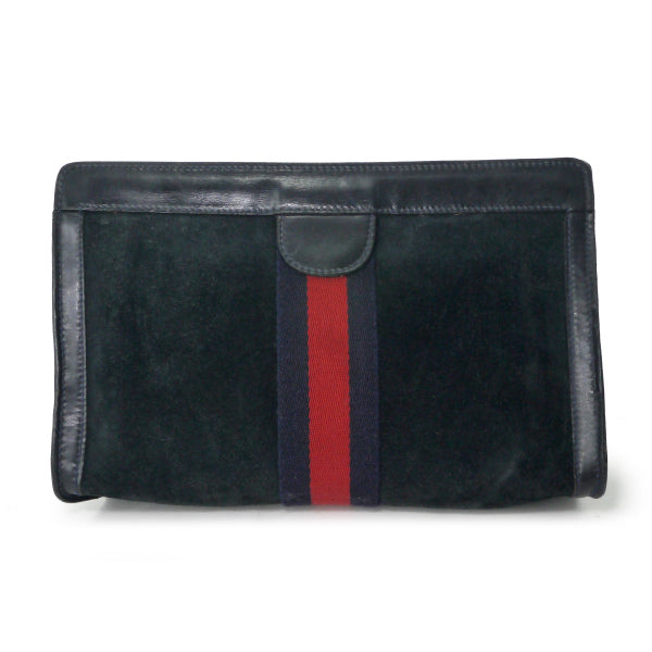 OLD Gucci Parfums  スエードレザー シェリークラッチバッグ（濃紺）