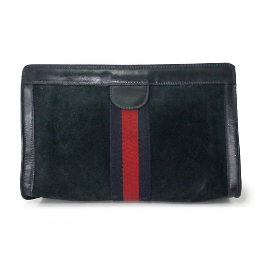 OLD Gucci Parfums  スエードレザー シェリークラッチバッグ（濃紺）