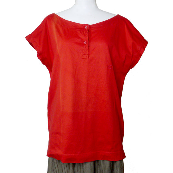 OLD Gucci ロゴ刺繍バッククロスフレンチスリーブTシャツ（赤）