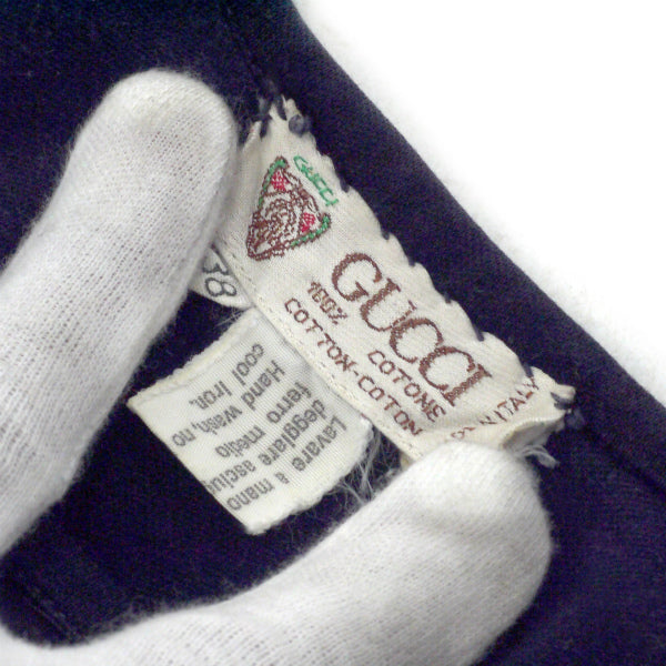 OLD Gucci ロゴ刺繍ブロッキングフレンチスリーブT（紺）