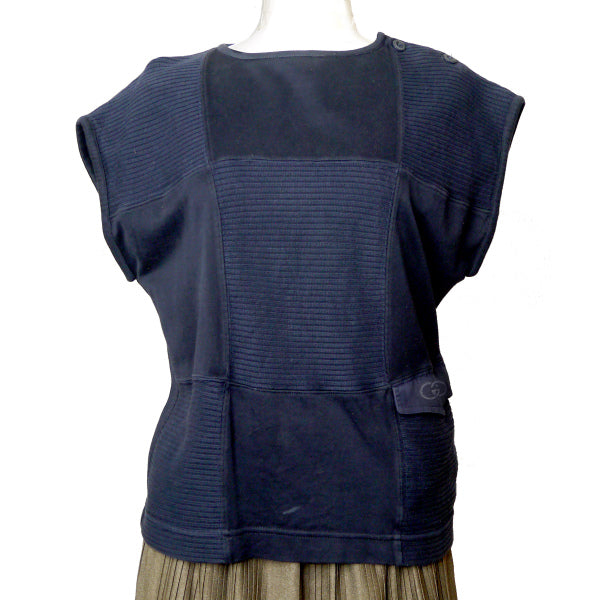 OLD Gucci ロゴ刺繍ブロッキングフレンチスリーブT（紺）