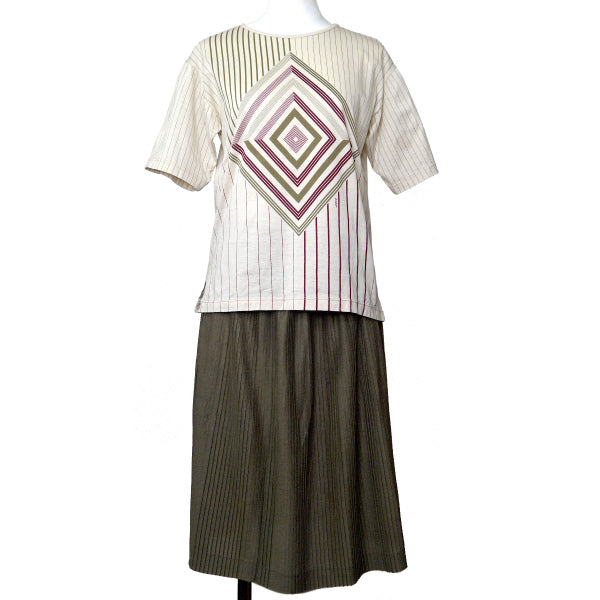 OLD Gucci　ダイヤストライプ柄Tシャツ（白系/赤＆緑）