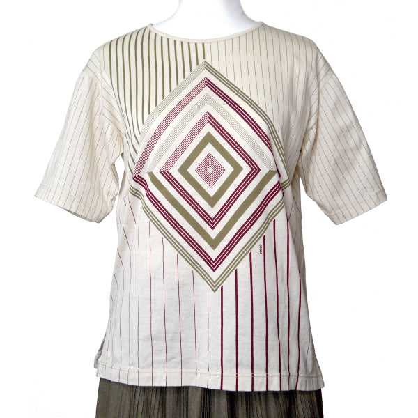 OLD Gucci　ダイヤストライプ柄Tシャツ（白系/赤＆緑）