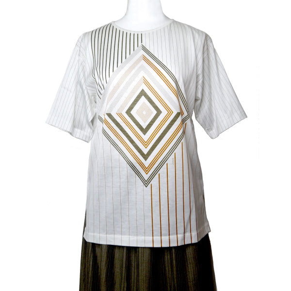OLD Gucci　ダイヤストライプ柄Tシャツ（白系/オレンジ＆カーキ）