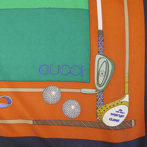 OLD Gucci  シルクスカーフ（紺ゴルフ柄 ）
