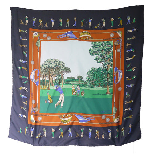 OLD Gucci  シルクスカーフ（紺ゴルフ柄 ）