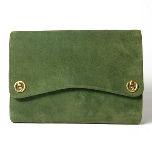 OLD Gucci スエード　ポーチ（グリーン)