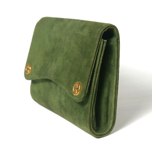 OLD Gucci スエード　ポーチ（グリーン)