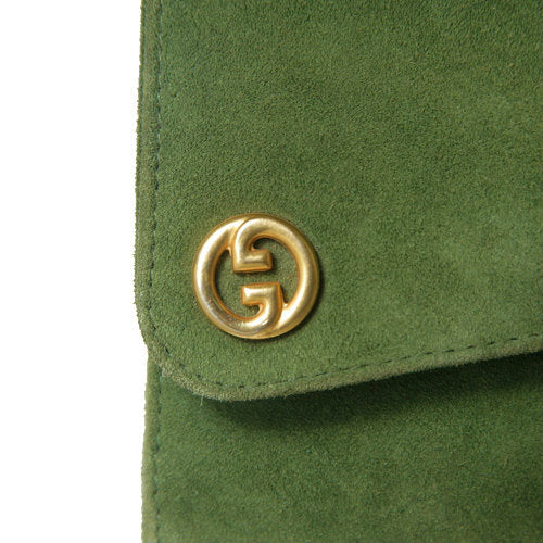 OLD Gucci スエード　ポーチ（グリーン)