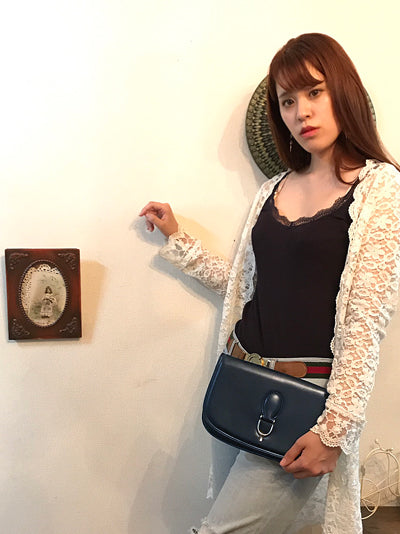 OLD Gucci＜訳あり＞２wayビット金具総革バッグ（濃紺）