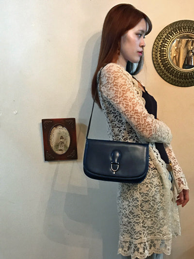 OLD Gucci＜訳あり＞２wayビット金具総革バッグ（濃紺）