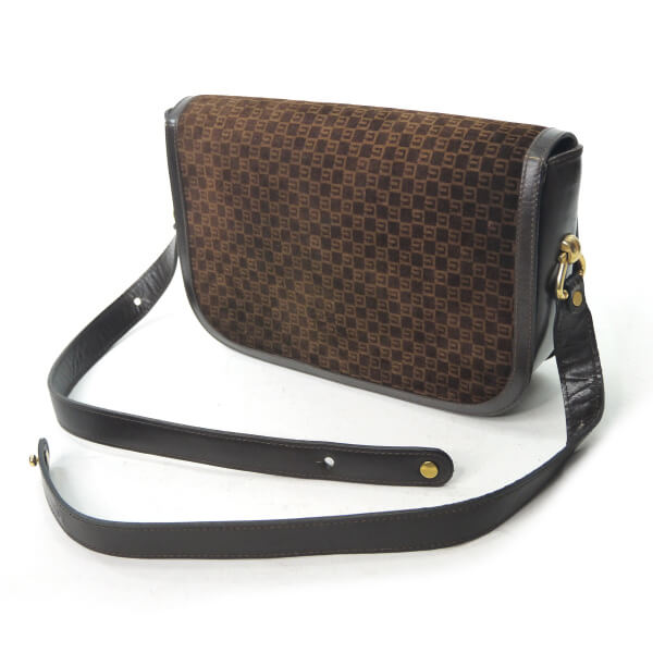 OLD Gucci スクエアGGスエードG金具ショルダー（濃茶）