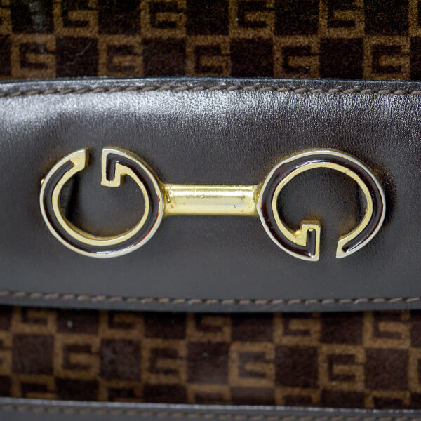 OLD Gucci スクエアGGスエードG金具ショルダー（濃茶）