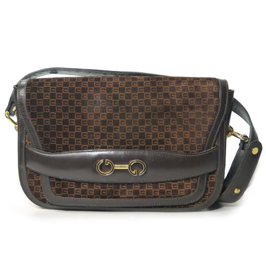 OLD Gucci スクエアGGスエードG金具ショルダー（濃茶）