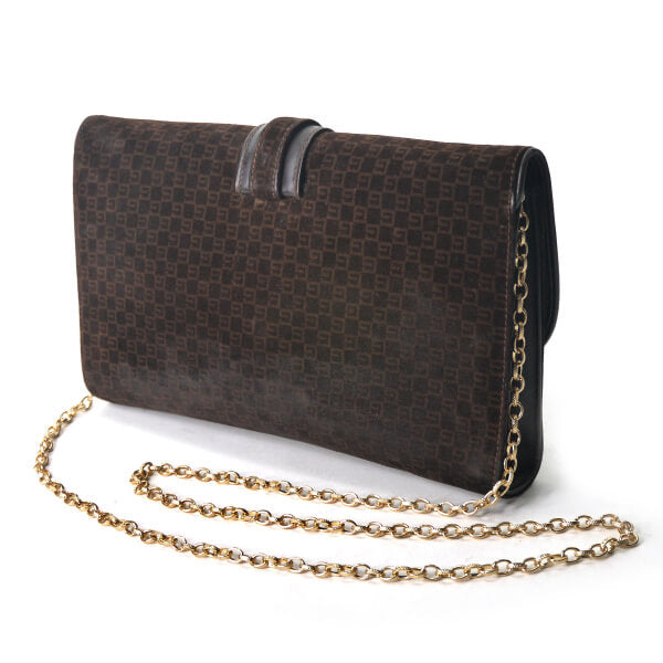 OLD Gucci ＜訳あり＞スクエアGGスエードチェーンショルダー（濃茶）