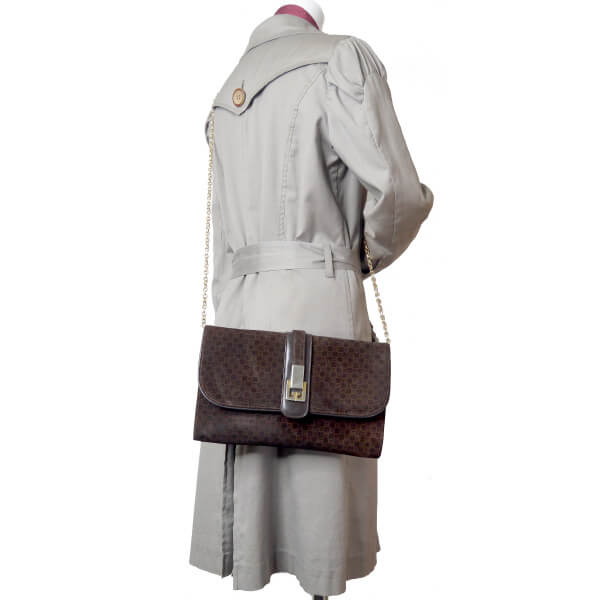 OLD Gucci ＜訳あり＞スクエアGGスエードチェーンショルダー（濃茶）