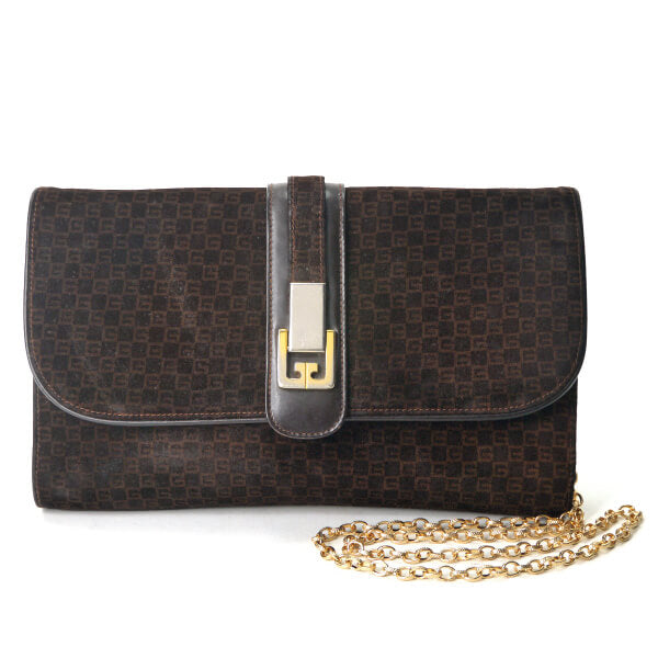 OLD Gucci ＜訳あり＞スクエアGGスエードチェーンショルダー（濃茶）