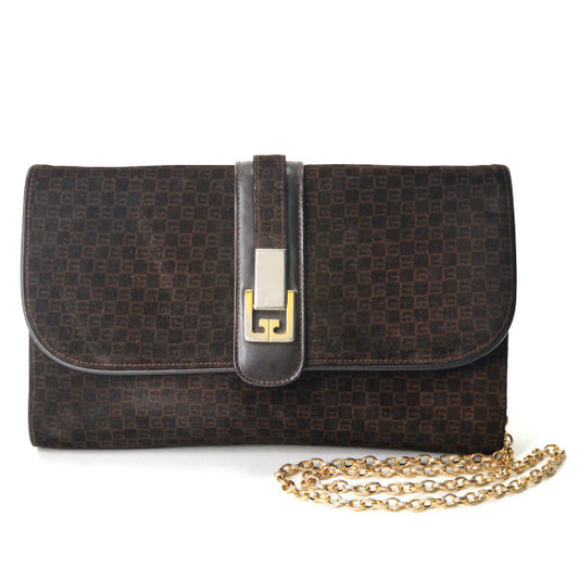 OLD Gucci ＜訳あり＞スクエアGGスエードチェーンショルダー（濃茶）