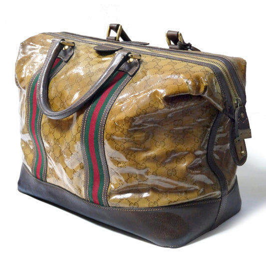 OLD Gucci お宝!!60sクリスタルGG大型Wシェリーボストン（茶）