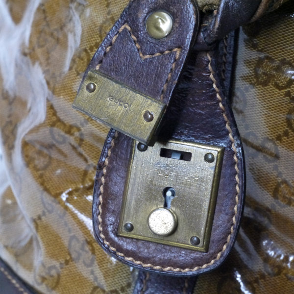 OLD Gucci お宝!!60sクリスタルGG大型Wシェリーボストン（茶）