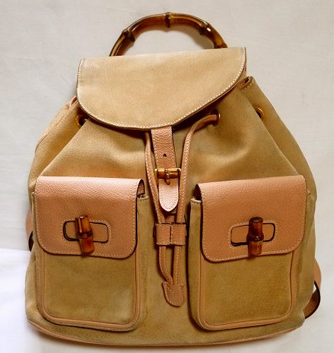 OLD Gucci スエードバンブーリュック（ピンク・ベージュ）