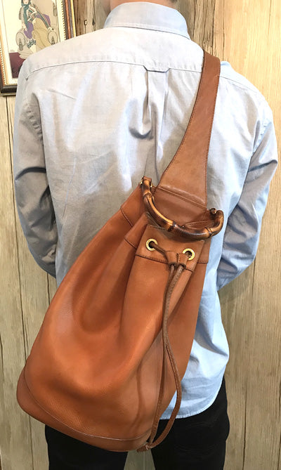 OLD Gucci バンブー巾着ワンショルダーリュック（茶）