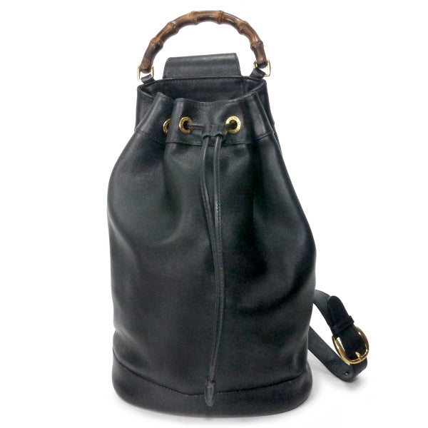 OLD Gucci バンブーレザー巾着ワンショルダーリュック（黒）