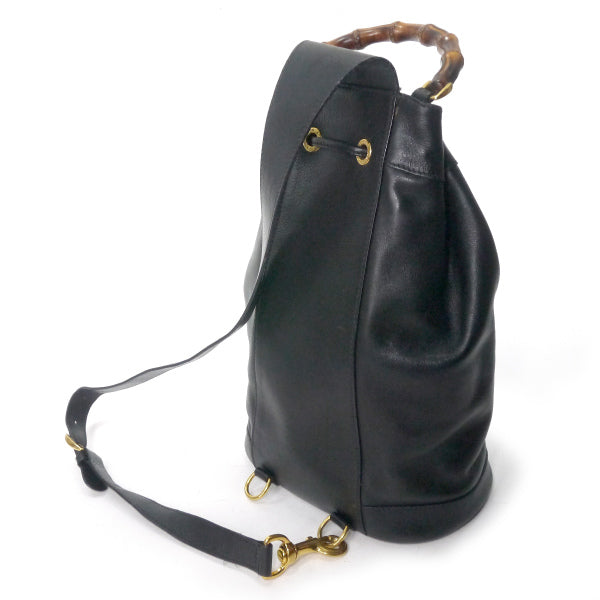 OLD Gucci バンブーレザー巾着ワンショルダーリュック（黒）