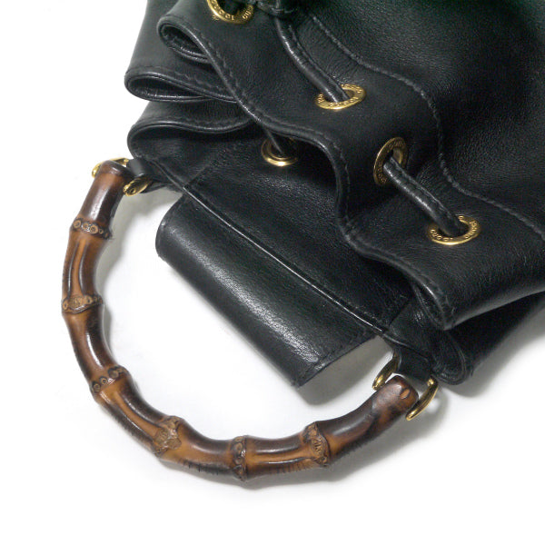 OLD Gucci バンブーレザー巾着ワンショルダーリュック（黒）