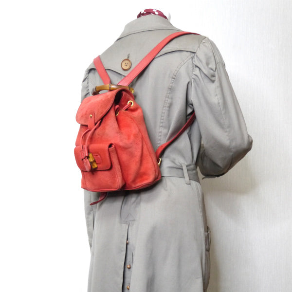 OLD Gucci レア!バンブー スエードミニリュック（赤）