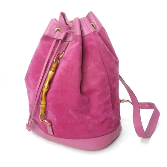 OLD Gucci　スエードバンブー巾着リュック（ピンク）