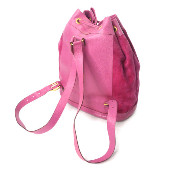 OLD Gucci　スエードバンブー巾着リュック（ピンク）