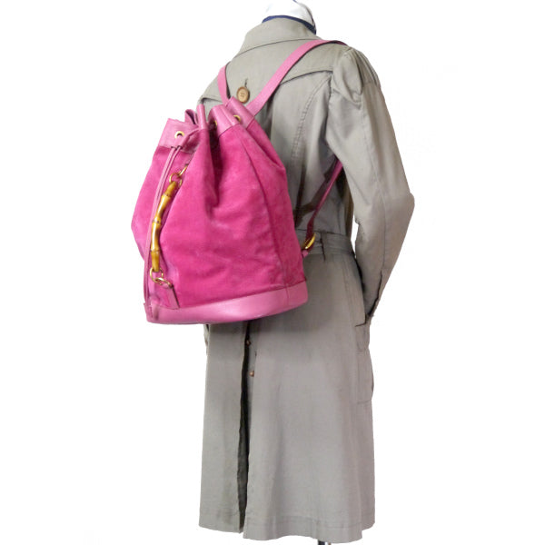 OLD Gucci　スエードバンブー巾着リュック（ピンク）