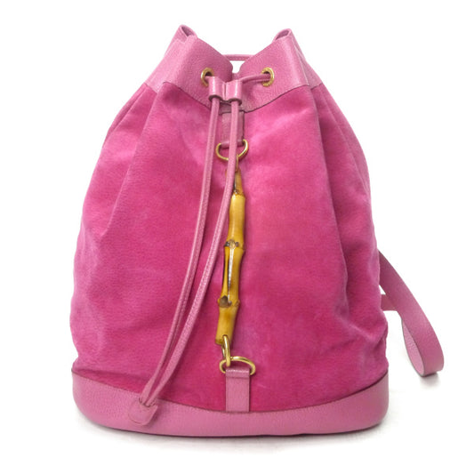 OLD Gucci　スエードバンブー巾着リュック（ピンク）