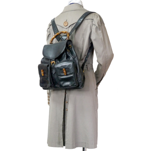 OLD Gucci バンブー レザーリュック（黒）
