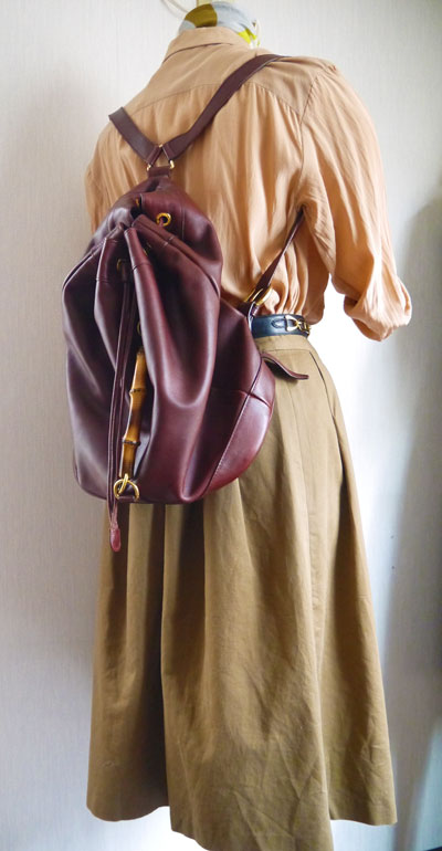 OLD Gucci 総皮　バンブーリュック（茶）