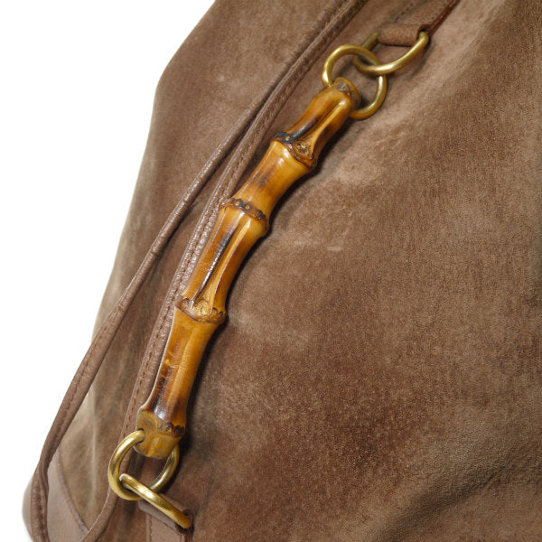 OLD Gucci ＜訳あり＞バンブー×スエード巾着リュック（茶）