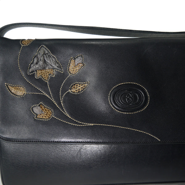OLD Gucci 総革ワンショルダー（黒）パッチワーク入り