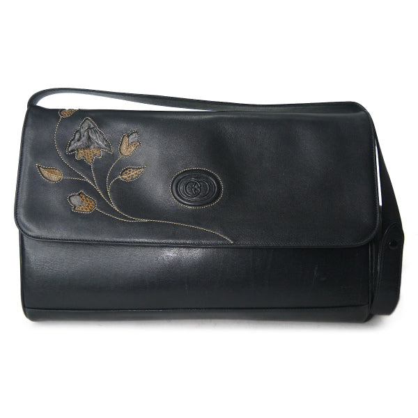 OLD Gucci 総革ワンショルダー（黒）パッチワーク入り