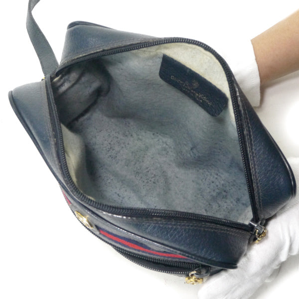 OLD Gucci　定番ショルダー横シェリー(青・小）