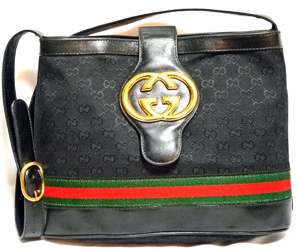 OLD Gucci 　G金具バケツ型ショルダー（黒キャンパス）