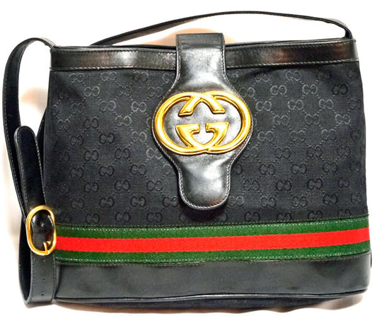 OLD Gucci 　G金具バケツ型ショルダー（黒キャンパス）