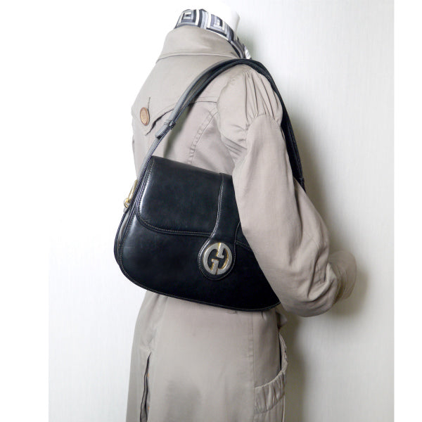 OLD Gucci　1973総革2WAYショルダーバッグ（黒）